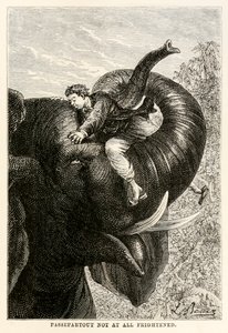 Passepartout inte alls rädd, från Around the World in Eighty Days av Jules Verne (1828-1905), 1873