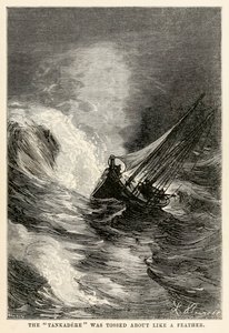 Tankaderen kastades omkring som en fjäder, från Jorden runt på åttio dagar av Jules Verne (1828-1905) graverad av Adolphe François Pannemaker (1822-1900), 1873