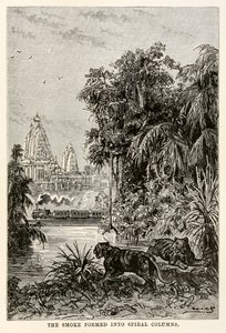 Röken formade sig till spiralpelare, från Around the World in Eighty Days av Jules Verne (1828-1905), 1873