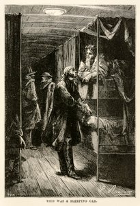 Detta var en sovvagn, från Jorden runt på åttio dagar av Jules Verne (1828-1905) graverad av Adolphe François Pannemaker (1822-1900), 1873 av Hippolyte Leon after Benett