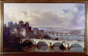 Procession som passerar på bron till ärkebiskopsrådet i Lyon - målning av Hyppolyte Leymarie, cirka 1835-1840, Gadagne-museet i Lyon. av Hippolyte Leymarie