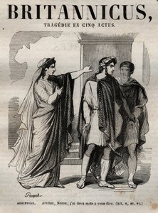 Agripin. Stoppa Neron, jag har två ord att berätta - Britannicus tragedi i fem akter - gravering i "" Works of Jean Racine"" illustrerad av Pauquet och notis av Emile de La Bedolliere - 1851