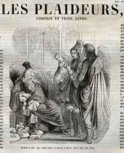 Les Plaideurs (1668) komedi i tre akter - graverad i "" verk av Jean Racine"" illustrerad av Pauquet och notis av Emile de La Bedolliere - 1851