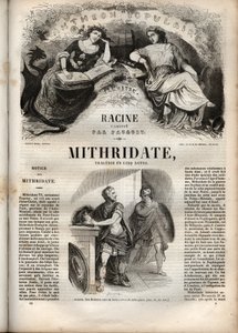 Mithridate tragedi i fem akter av Jean Racine - gravyr i "" Oeuvres de Jean Racine"" illustrerad av Pauquet och notis av Emile de La Bedolliere - 1851