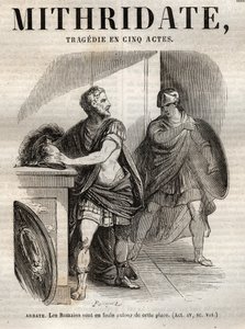 Mithridate tragedi i fem akter av Jean Racine - gravyr i "" Oeuvres de Jean Racine"" illustrerad av Pauquet och notis av Emile de La Bedolliere - 1851