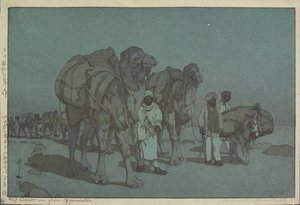 Karavan från Afghanistan på en månbelyst natt av Hiroshi Yoshida