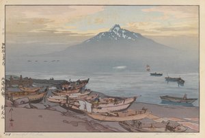 Peaceful Rishiri (träblocktryck på papper) av Hiroshi Yoshida