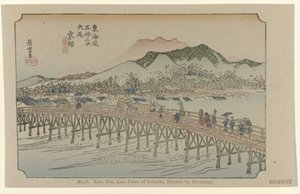 Kyoto Nr 55. Kyo, den sista punkten på Tokaido, målad av Hiroshige (titel på objektet) De Tôkaidô van Hiroshige (serietitel) Hiroshige no fude Tôkaidô (serietitel på objekt)