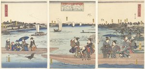 Färjor på Sumidafloden Sumidagawa watashi no zu (titel på objekt) Famous Views of the Eastern Capital (serietitel) Toto meisho zue (serietitel på objekt) av Hiroshige (I) , Utagawa