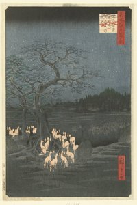 Foxfires på nyårsafton vid Shozoku Nässelträdet i Oji Oji Shozoku enoki omisoka no kitsunebi (titel på objekt) Hundra kända ansikten på Edo (serietitel) Meisho Edo hyakkei (serietitel på objekt)