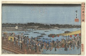 Fyrverkerier vid Ryogoku-bron Ryogoku Ashi no hanabi no zu (titel på objekt) Berömda platser i den östra huvudstaden (serietitel) Toto meisho (serietitel på objekt)