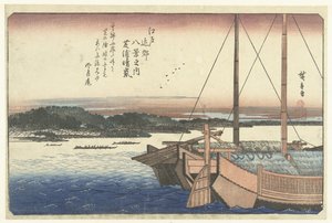 Solnedgång på Shiba beach Shibaura no seiran (titel på objekt) Åtta vyer av Edo-området (serietitel) Edo kinko hakkei no uchi (serietitel på objekt) av Hiroshige (I) , Utagawa