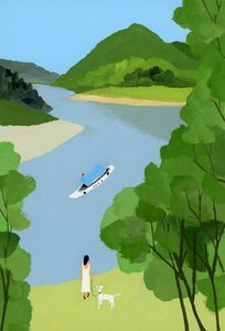 En kvinna tittar på skeppet. av Hiroyuki Izutsu