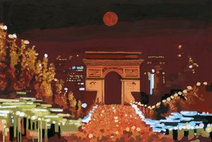 Triumfbågen och Champs Elysées på natten, 2015 (gouache på papper) av Hiroyuki Izutsu