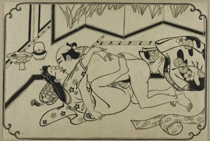 Ett blad från ett shunga-album av Hishikawa Moronobu
