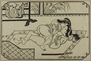 Ett blad från ett shunga-album av Hishikawa Moronobu