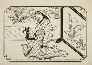 Bakom skärmen, ca 1673-81 av Hishikawa Moronobu