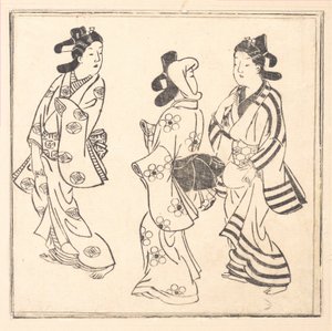 Blad ur en bok med titeln: Wakoku Hiaku-jo: Hundra japanska kvinnor av Hishikawa Moronobu