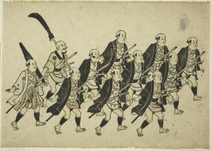 En Daimyos procession, ca 1681-84 (handkolorerat träsnitt; oban yoko-e, sumizuri-e) av Hishikawa Moronobu