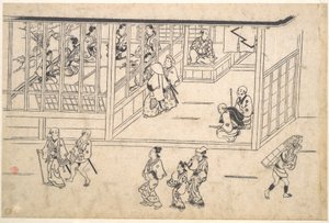 Gatuscen i Yoshiwara av Hishikawa Moronobu