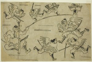 Tengu-kungen tränar sina elever, ca 1690 av Hishikawa Moronobu
