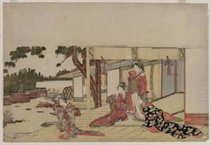 Kvinnor på en veranda, ca. 1800. av Hishikawa Sori III