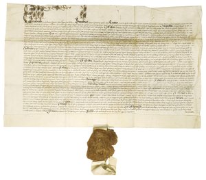 Dokument undertecknat av drottning Elizabeth I med Royal Great Seal, 1564