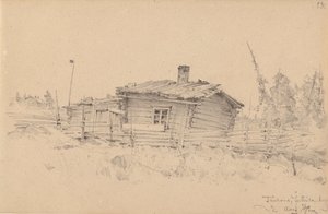 Småbrukarstuga i byn Juttila av Hjalmar Munsterhjelm