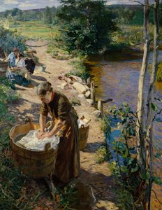 Städande damer vid floden av Hjalmer Eilif Emanuel Peterssen