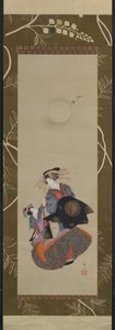 Beauty of the Yoshiwara med Apprentice in Moonlight, 1800-talet.