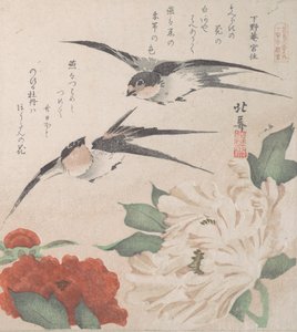Spring Rain Collection Harusame shu, vol. 3: Svalor och pioner, ca. 1820., ca. 1820.
