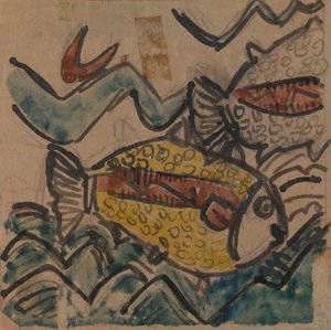 Fiskdesign för en keramisk tallrik, ca. 1930-1939. av Holcha Krake