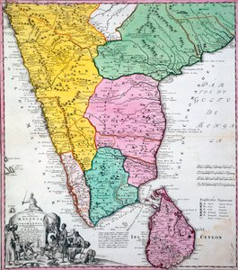 Karta över den indiska halvön, 1733 (handfärgad gravyr)