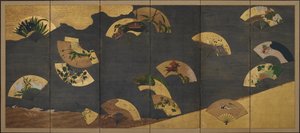 Fläktar och moln över stenar och vatten, Edo-period, tidigt 1600-tal.
