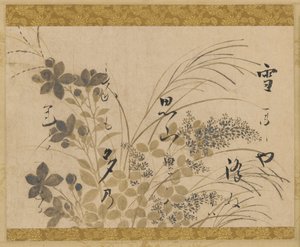 Blommor, gräs och en dikt, Edo-perioden, 1615-1637.