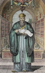 Kong-Fu-Tse, eller Konfucius, Kinas mest berömda filosof, graverad av Henry Fletcher (fl.1729) (senare färg) av Honbleau