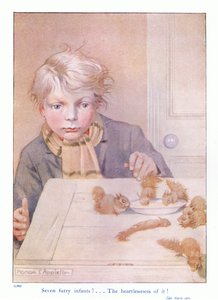 Sju lurviga spädbarn, illustration från "Mer om ekorrarna" av Eleanor Tyrell, ca 1915 (färg litho) av Honor Charlotte Appleton