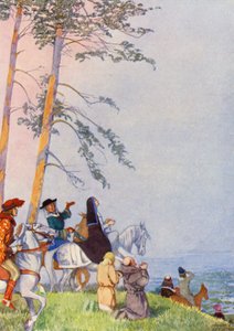 Pilgrimernas första syn av Canterbury (färglitografi) av Honor Charlotte Appleton