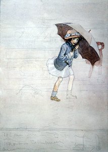 The Rain (akvarell med kroppsfärg och penna på papper)