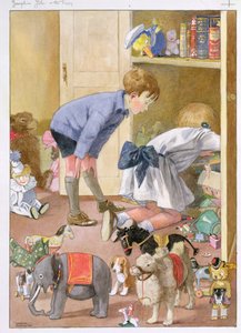 "Vi jagade i skåpet, och äntligen hittade jag honom", illustration från 