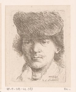 Porträtt av Rembrandt med hög hatt av Honoré Coussin
