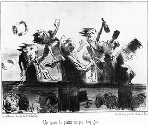Ett lite för glatt litet roligt tåg: hämtat från "" Les trains de Plaisir"", serietecknade serier på järnvägarna i Honore Daumier (1808-1879). “Charivari” av Honoré Daumier