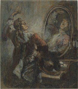 Skådespelare poserar framför en spegel av Honoré Daumier