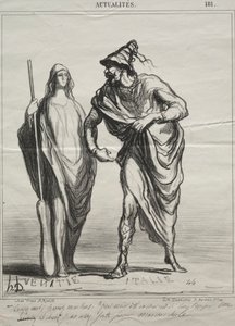 Aktualiteter, skylt 181: Vad tar du mig för! Ta min arm, 1866. av Honoré Daumier