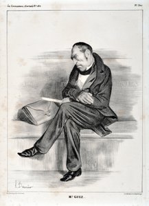 Konstverk av Honore Daumier (1808-1879). Charivari är från 1833: Serie Celebrites de la caricature "" M. Guiz..."" KONSTMUSEET - PALACE LONGCHAMP, MARSEILLE av Honoré Daumier