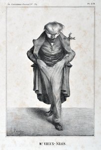 Konstverk av Honore Daumier (1808-1879). Charivari är från 1833: Serie Celebrites de la Caricature "" M. Vieux-Niais "" MUSEE DES BEAUX ARTS - PALAIS LONGCHAMP, MARSEILLE av Honoré Daumier