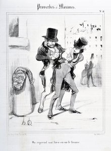 Konstverk av Honore Daumier (1808-1879). Charivari är från 1840: Serie PROVERBES ET MAXIMES "" Vi återupptar vår egendom eller så hittar vi den "" "MUSEE DES BEAUX ARTS - PALAIS LONGCHAMP, MARSEILLE av Honoré Daumier