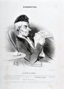 Konstverk av Honore Daumier (1808-1879). Charivari är från 1840: SOUXETTES-serien "" Läser tidningen "" MUSEE DES BEAUX ARTS - PALAIS LONGCHAM av Honoré Daumier