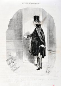 Konstverk av Honore Daumier (1808-1879). Charivari är från 1842: Serie MORES CONJUALES “” Himlen efter tre månaders frånvaro finner jag min fru demenagee och vilka minnen jag tvättar hennes store Gud! "" MUSEET FÖR FINA KONST - PALACE LONGCHAMP, MARSEILLE av Honoré Daumier