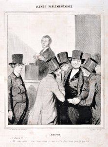 Konstverk av Honore Daumier (1808-1879). Charivari är från 1843: Serie SCENES PARLAMENTARY. Valet "" Simma!!! "Ah mina vänner mina goda vänner ikväll är den bästa dagen i mitt liv!" MUSEET FÖR FINA KONST - PALACE LONGCHAMP, MARSEILLE av Honoré Daumier